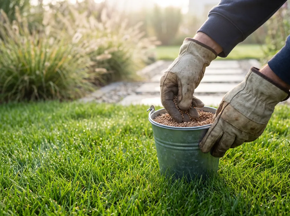 Aplicare de fertilizant granulat pe gazon